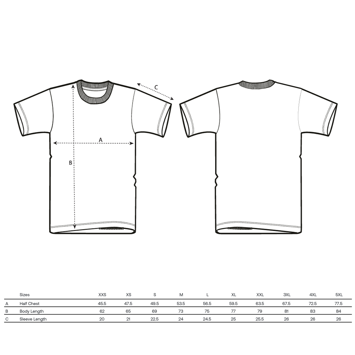 T-Shirt Groessentabelle