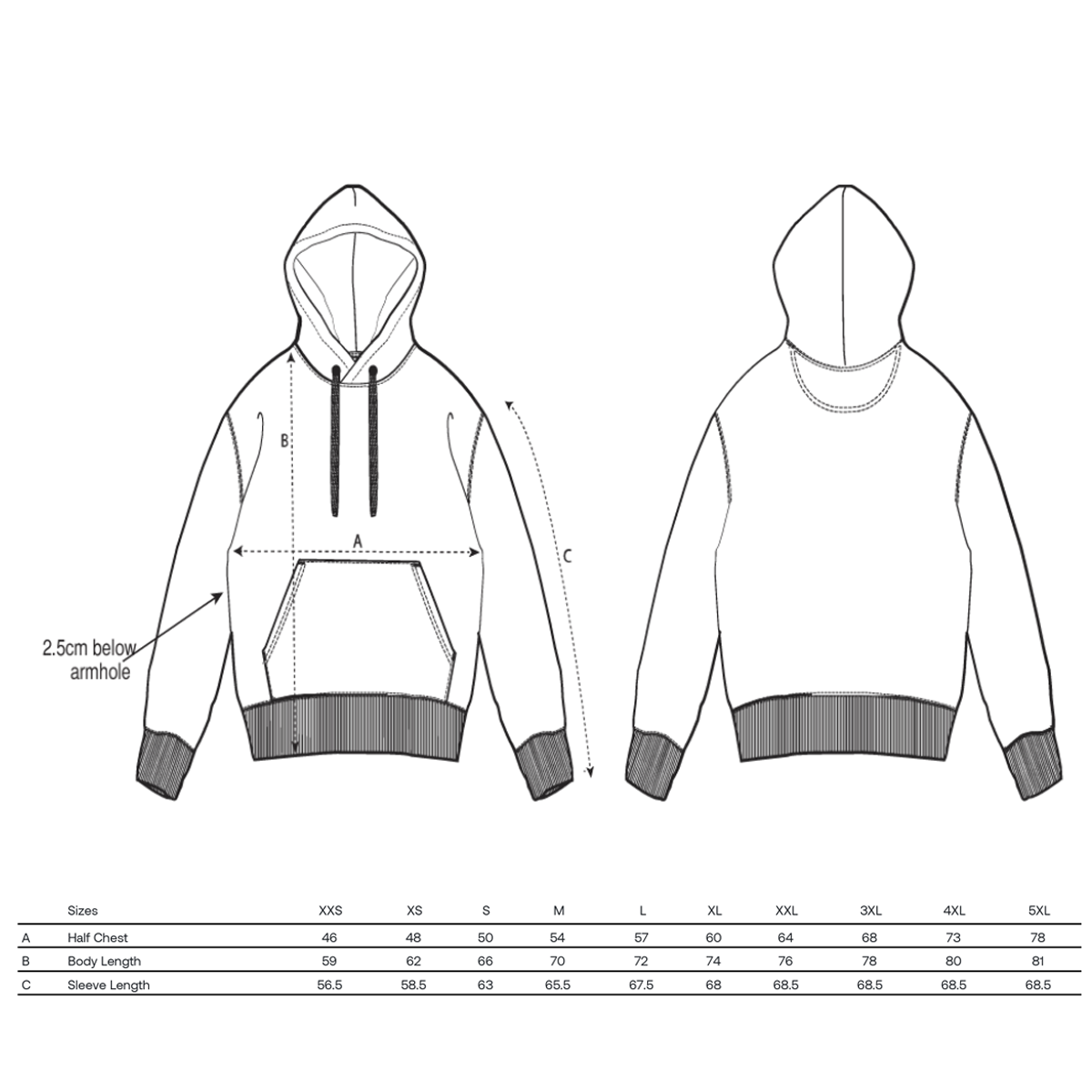 Hoodie Groessentabelle